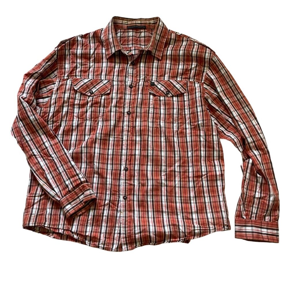 Marithé François Girbaud Mens Long Sleeve Plaid Button-Up Shirt Red & White Size